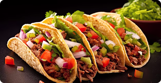Imagem de Tacos mexicanos recheados com carne, tomat, cebola...